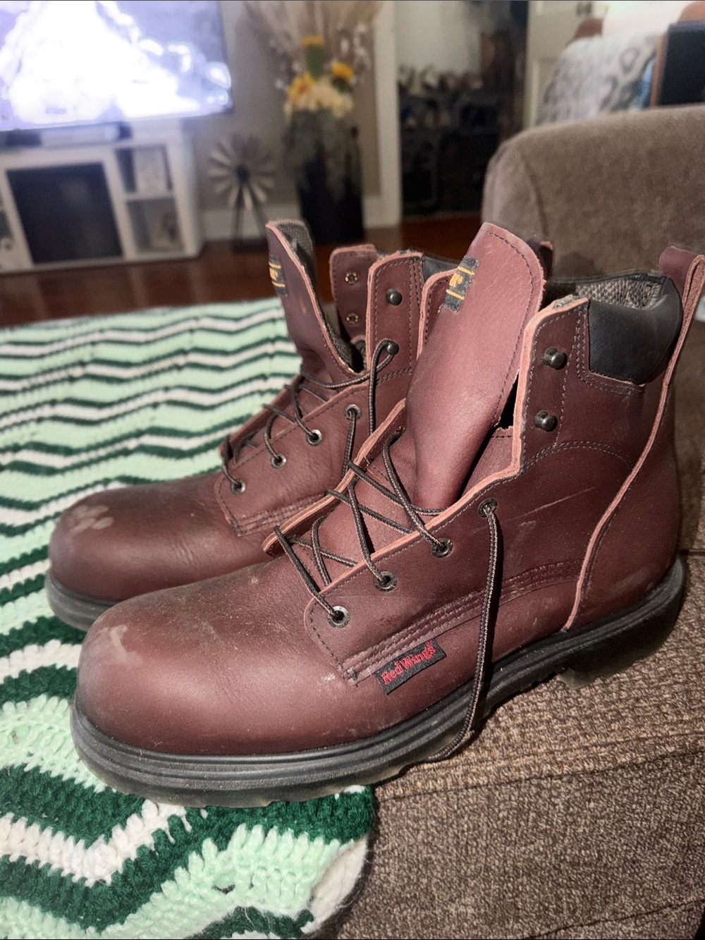 Red Wing Shoes Burgundy Lace-Up Men's Work Boots